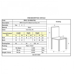 BRIO Καρέκλα-Pro Στοιβαζόμενη Μέταλλο Βαφή Cool Grey 4C  48x59x79cm