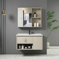 IDEA-2 Set Έπιπλο Μπάνιου Cream, Καθρέπτης + Πάγκος με Νιπτήρα και Μπαταρία  Up:55x11x60cm Down:60x47x45cm