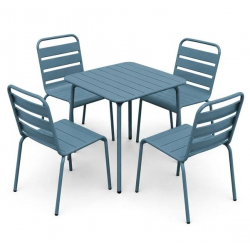 BRIO Slat Set Τραπεζαρία Κήπου -Βεράντας (4+1), Μέταλλο Βαφή Sandy Blue 5415C  70x70x73cm - chair 48x59x79cm
