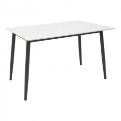 Τραπέζι Gustas pakoworld λευκό μαρμάρου sintered stone-μαύρο μέταλλο 120x80x76εκ