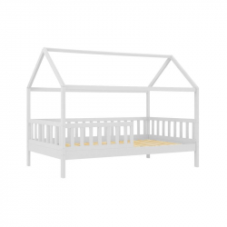 DREAM Montessori Παιδικό Κρεβάτι, για Στρώμα 90x190cm, Ξύλο Πεύκου Απόχρωση Άσπρο  97x197x129cm