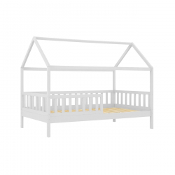 DREAM Montessori Παιδικό Κρεβάτι, για Στρώμα 90x190cm, Ξύλο Πεύκου Απόχρωση Άσπρο  97x197x129cm
