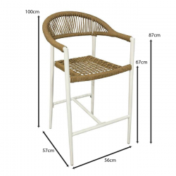 MADISON Σκαμπό Bar, ALU Άσπρο, Rope Wicker Φυσικό  56x57x100cm