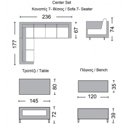 CENTER Set Σαλόνι Καθιστικό - Γωνιακή Τραπεζαρία Κήπου, Μέταλλο-Wicker Γκρι+ Μαξιλάρια  Τραπέζι+Καναπές Γωνία+Πάγκος