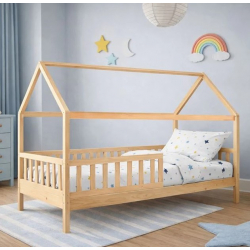 DREAM τ.Montessori Παιδικό Κρεβάτι με Στρώμα 90x190/19cm, Ξύλο Πεύκου Απόχρωση Φυσικό  197x97x132cm