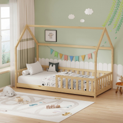 Παιδικό κρεβάτι Bambie με κιγκλίδωμα τ. Montessori pakoworld ξύλο πεύκου σε φυσική απόχρωση 90x190εκ