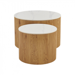 Τραπέζια σαλονιού Nelba pakoworld 2τμχ mdf oak - κεραμική επιφάνεια όψη μαρμάρου