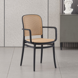 FLORENCE Πολυθρόνα PP Μαύρο, PP Rattan Μπεζ, Στοιβαζόμενη  54x54x84cm