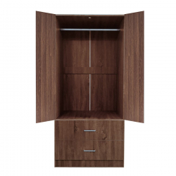 CLOSET Ντουλάπα Δίφυλλη, Ράφι, Θέσεις για Κρεμάστρες, 2 Συρτάρια, Απόχρωση Καρυδί  80x50x180cm