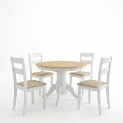 Τραπεζαρία Dallan Lars pakoworld 5τεμ λευκό rubberwood Φ100(+38)x100x75εκ