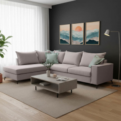 Γωνιακός καναπές δεξιά γωνία Romantic pakoworld ύφασμα elephant-ciel 290x235x95εκ