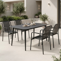Τραπεζαρία Heven Vista pakoworld σετ 5τεμ μαύρο αλουμίνιο 120x70x72εκ
