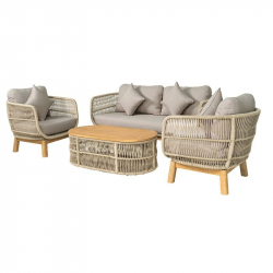 MARK Set Σαλόνι Κήπου 4τεμ, Acacia Φυσικό, Μαξιλάρια Μπεζ Rope Wicker Μπεζ  2 Πολυθρόνες+Καναπές+Τραπεζάκι