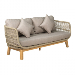 MARK Set Σαλόνι Κήπου 4τεμ, Acacia Φυσικό, Μαξιλάρια Μπεζ Rope Wicker Μπεζ  2 Πολυθρόνες+Καναπές+Τραπεζάκι