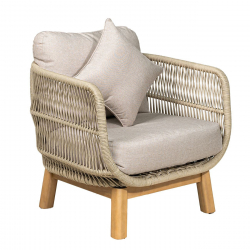 MARK Set Σαλόνι Κήπου 4τεμ, Acacia Φυσικό, Μαξιλάρια Μπεζ Rope Wicker Μπεζ  2 Πολυθρόνες+Καναπές+Τραπεζάκι