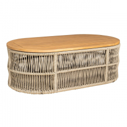 MARK Set Σαλόνι Κήπου 4τεμ, Acacia Φυσικό, Μαξιλάρια Μπεζ Rope Wicker Μπεζ  2 Πολυθρόνες+Καναπές+Τραπεζάκι
