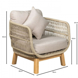 MARK Set Σαλόνι Κήπου 4τεμ, Acacia Φυσικό, Μαξιλάρια Μπεζ Rope Wicker Μπεζ  2 Πολυθρόνες+Καναπές+Τραπεζάκι