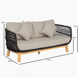 MARK Set Σαλόνι Κήπου 4 τεμαχίων Acacia Φυσικό, Rope Wicker Μαύρο, Μαξιλάρια Μπεζ  2 Πολυθρόνες+Καναπές+Τραπεζάκι