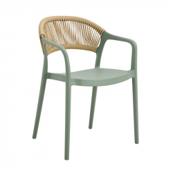 DONNA Πολυθρόνα-Pro Στοιβαζόμενη, PP-UV Πράσινο, Rope Wicker Φυσικό  57x55x79cm