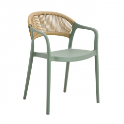 DONNA Πολυθρόνα-Pro Στοιβαζόμενη, PP-UV Πράσινο, Rope Wicker Φυσικό  57x55x79cm