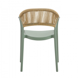 DONNA Πολυθρόνα-Pro Στοιβαζόμενη, PP-UV Πράσινο, Rope Wicker Φυσικό  57x55x79cm