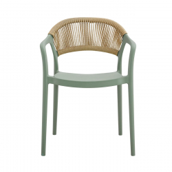 DONNA Πολυθρόνα-Pro Στοιβαζόμενη, PP-UV Πράσινο, Rope Wicker Φυσικό  57x55x79cm