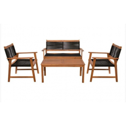 SPRING Set Σαλόνι Κήπου Ακακία Φυσικό, Wicker Μαύρο: Τραπέζι + Καναπέ 2Θέσιο + 2 Πολυθρόνες  100x50x45/120x68x84/67x65x84cm