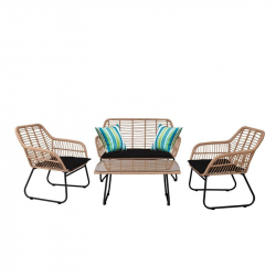 SALSA Set Σαλόνι Κήπου Μέταλλο Μαύρο, Wicker Φυσικό: Τραπέζι + Καναπέ 2Θέσιο + 2 Πολυθρόνες  94x56x44-120x70x86-67x71x83cm