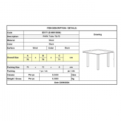 PARK Τραπέζι Μέταλλο Βαφή Μαύρο  70x70x71cm