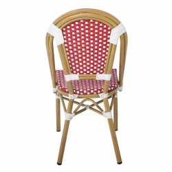 PARIS Καρέκλα Bistro Αλουμίνιο Φυσικό, Wicker Άσπρο - Κόκκινο, Στοιβαζόμενη  46x54x88cm