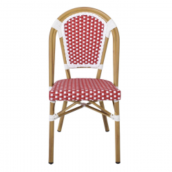 PARIS Καρέκλα Bistro Αλουμίνιο Φυσικό, Wicker Άσπρο - Κόκκινο, Στοιβαζόμενη  46x54x88cm