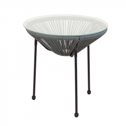 ACAPULCO Τραπεζάκι Μέταλλο Βαφή Μαύρο, Plastic Rattan Γκρι  Φ50cm H.50cm