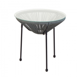 ACAPULCO Τραπεζάκι Μέταλλο Βαφή Μαύρο, Plastic Rattan Γκρι  Φ50cm H.50cm