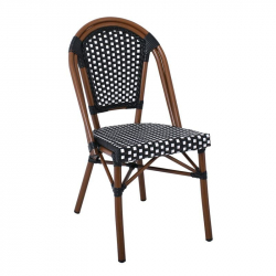 PARIS Καρέκλα Bistro Αλουμίνιο Καρυδί, Wicker Μαύρο - Άσπρο, Στοιβαζόμενη  46x54x88cm