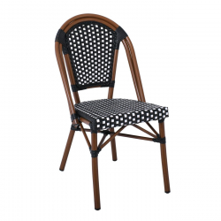 PARIS Καρέκλα Bistro Αλουμίνιο Καρυδί, Wicker Μαύρο - Άσπρο, Στοιβαζόμενη  46x54x88cm