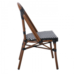 PARIS Καρέκλα Bistro Αλουμίνιο Καρυδί, Wicker Μαύρο - Άσπρο, Στοιβαζόμενη  46x54x88cm