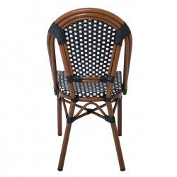 PARIS Καρέκλα Bistro Αλουμίνιο Καρυδί, Wicker Μαύρο - Άσπρο, Στοιβαζόμενη  46x54x88cm