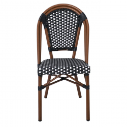 PARIS Καρέκλα Bistro Αλουμίνιο Καρυδί, Wicker Μαύρο - Άσπρο, Στοιβαζόμενη  46x54x88cm