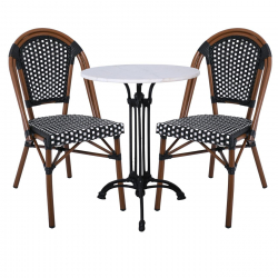 PARIS Καρέκλα Bistro Αλουμίνιο Καρυδί, Wicker Μαύρο - Άσπρο, Στοιβαζόμενη  46x54x88cm