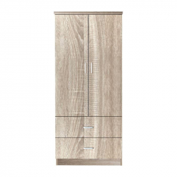 CLOSET Ντουλάπα Δίφυλλη, Ράφι, Θέσεις για Κρεμάστρες, 2 Συρτάρια, Απόχρωση Sonoma  80x50x180cm
