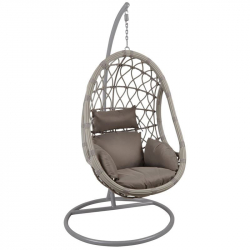 MACAN Κρεμαστή Πολυθρόνα, Wicker Grey, Μέταλλο Βαφή Γκρι, Μαξιλάρι Cappuccino  Φ105x203cm