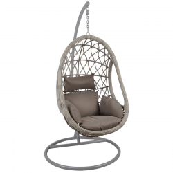 MACAN Κρεμαστή Πολυθρόνα, Wicker Grey, Μέταλλο Βαφή Γκρι, Μαξιλάρι Cappuccino  Φ105x203cm