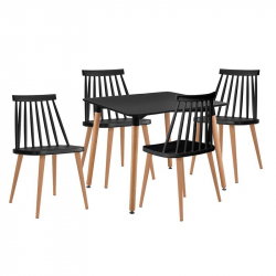 LAVIDA-ART Τραπεζαρία: Τραπέζι 80x80 Οξιά/MDF + 4 Καρέκλες Μέταλλο Βαφή Φυσικό PP Μαύρο  Table:80x80x73 Chair:43x48x77