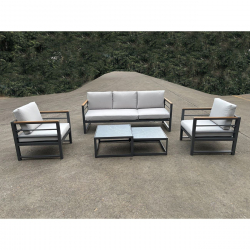 MARILIAN Set Σαλόνι Κήπου, 5τεμ, Μέταλλο Βαφή Ανθρακί, Μαξιλάρια Γκρι  2 Πολυθρ+1 Καναπ+2 Τραπεζάκια