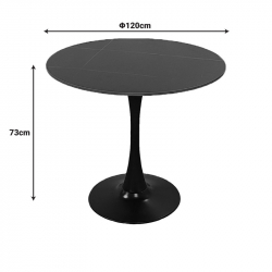 Tραπέζι Balou pakoworld sintered stone σε μαύρη απόχρωση με όψη μαρμάρου-βάση μαύρο μέταλλο Φ120x73εκ