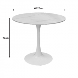 Tραπέζι Balou pakoworld sintered stone σε λευκή απόχρωση με όψη μαρμάρου-βάση λευκό μέταλλο Φ120x73εκ