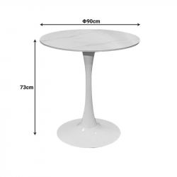 Tραπέζι Balou pakoworld sintered stone σε λευκή απόχρωση με όψη μαρμάρου-βάση λευκό μέταλλο Φ90x73εκ