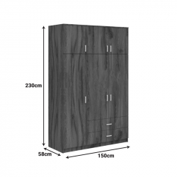 Ντουλάπα τρίφυλλη με συρτάρια Royal pakoworld καρυδι-oak 150x58x230εκ