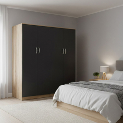 Ντουλάπα τετράφυλλη Athos Ι pakoworld sonoma-ανθρακί 160x42x180εκ