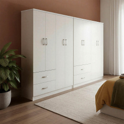 Ντουλάπα οχτάφυλλη Athos pakoworld λευκή 241x42x181εκ